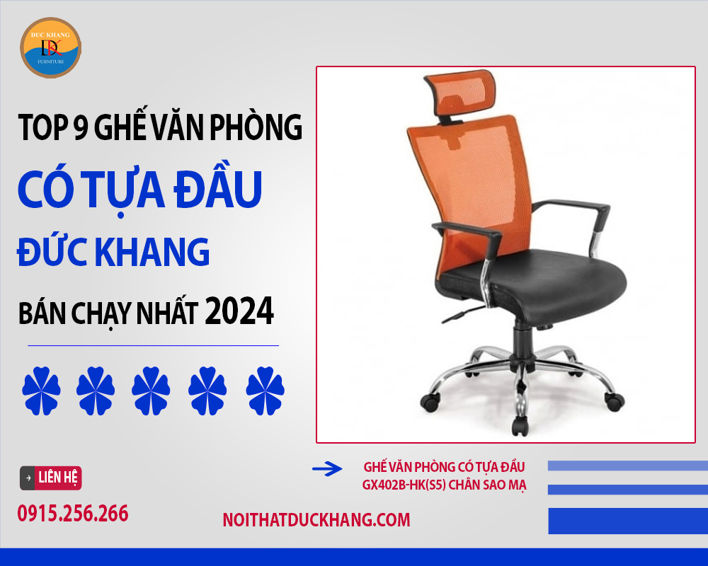 Ghế văn phòng có tựa đầu GX402B-HK(S5) chân sao mạ