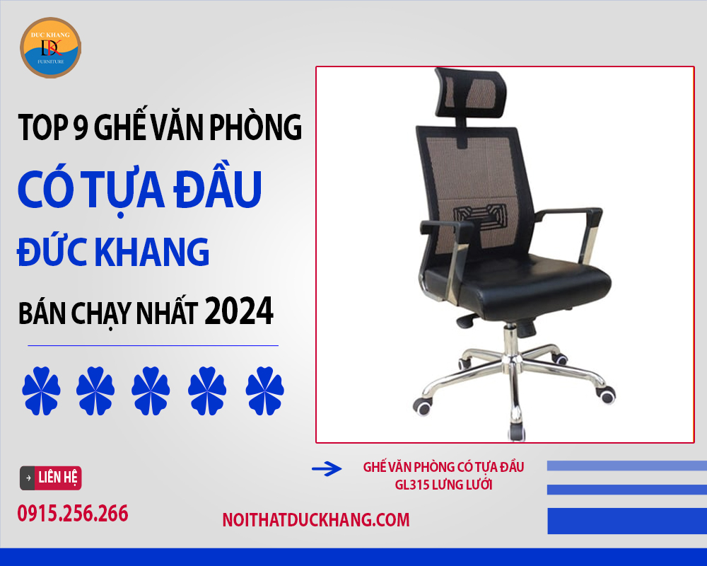 Ghế văn phòng có tựa đầu GL315 lưng lưới