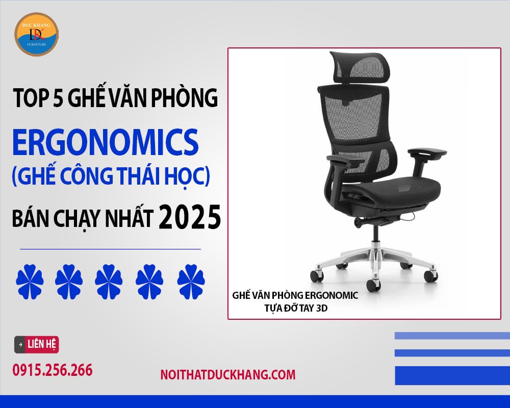 Ghế văn phòng ergonomics tựa đỡ tay 3D