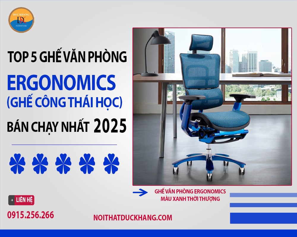 Ghế văn phòng ergonomics màu xanh thời thượng