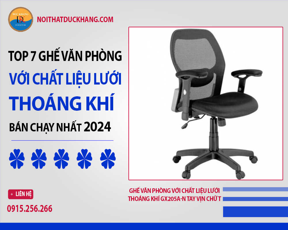 Ghế văn phòng với chất liệu lưới thoáng khí GX205A-N tay vịn chữ T