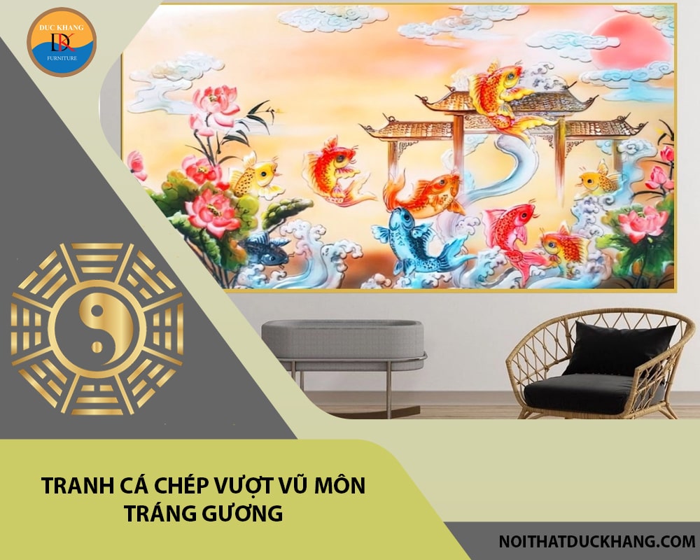 Tranh cá chép vượt vũ môn tráng gương