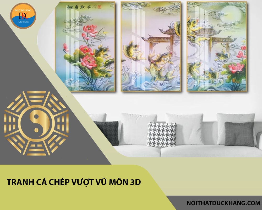 Tranh cá chép vượt vũ môn 3D