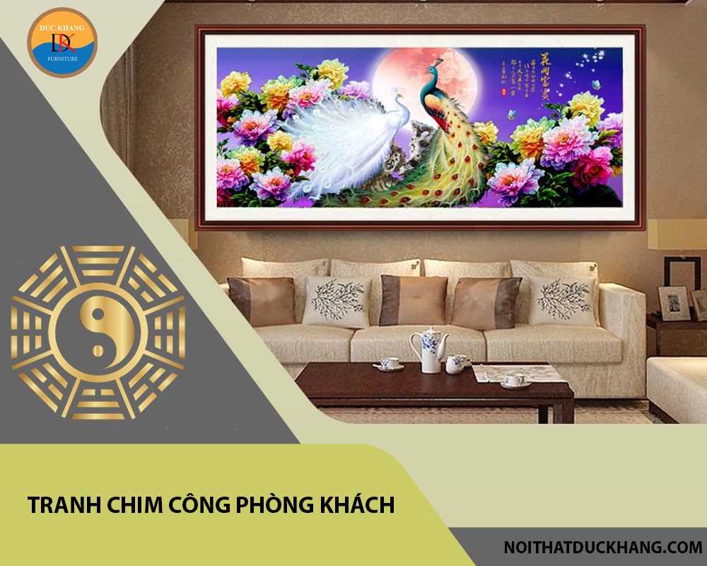 Tranh chim công phòng khách