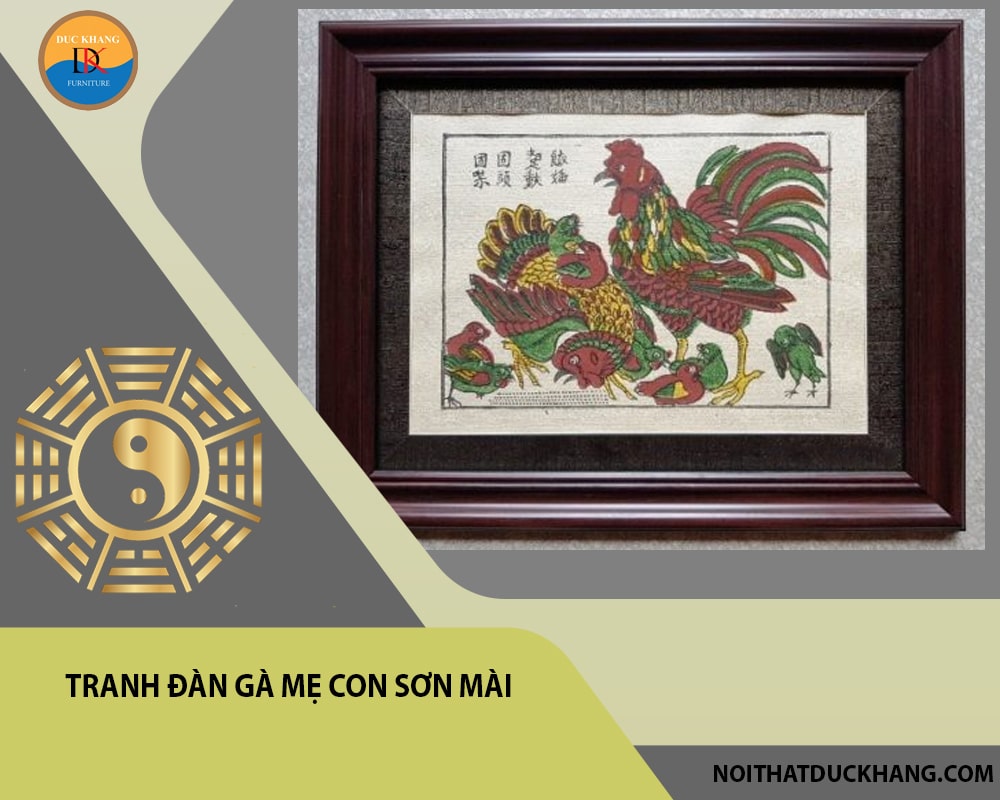 Tranh đàn gà mẹ con sơn mài