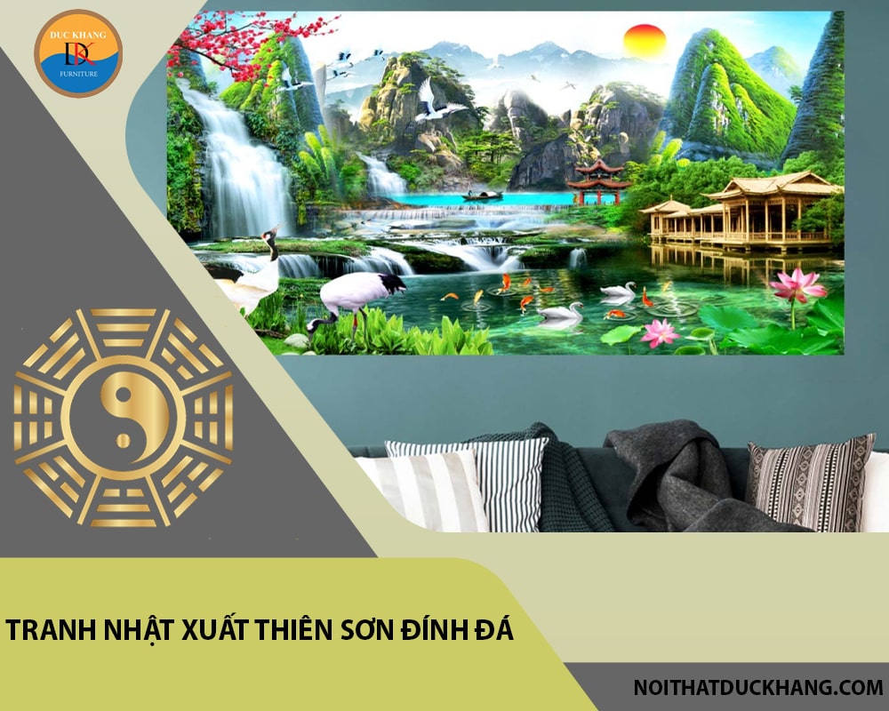 Tranh nhật xuất thiên sơn đính đá