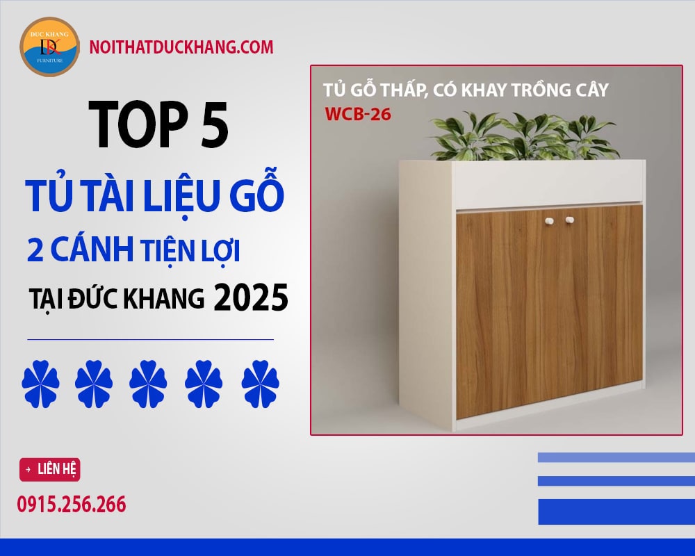 Tủ tài liệu gỗ 2 cánh có khay trồng cây - WCB-26