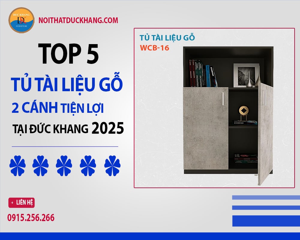 Tủ tài liệu gỗ 2 cánh họa tiết vân gỗ - WCB-16