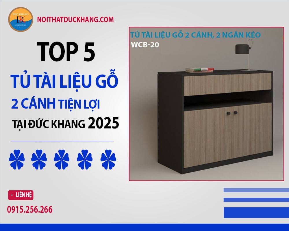 Tủ tài liệu gỗ 2 cánh kèm 2 ngăn kéo - WCB-20
