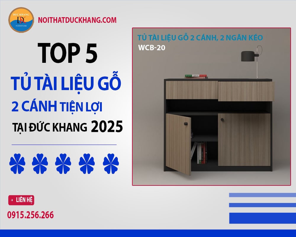 Tủ tài liệu gỗ 2 cánh kèm 2 ngăn kéo - WCB-20