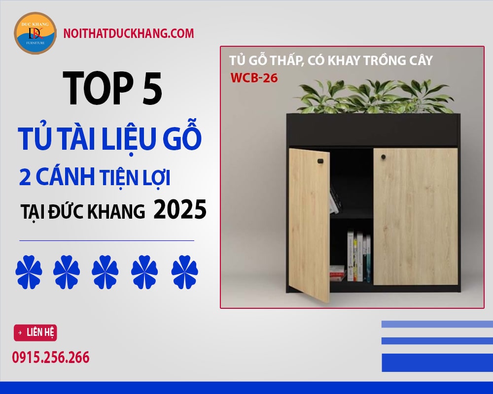 Top 5 tủ tài liệu gỗ 2 cánh tiện lợi tại Đức Khang 2025