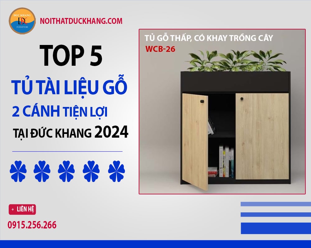 Top 5 tủ tài liệu gỗ 2 cánh tiện lợi tại Đức Khang 2024