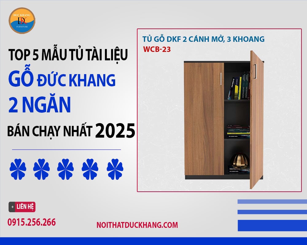 Tủ tài liệu gỗ 2 ngăn WCB-23 Đức Khang cánh mở