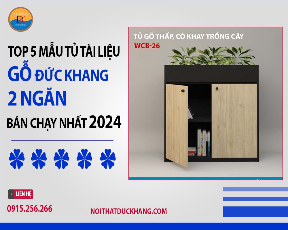 Tủ tài liệu gỗ 2 ngăn WCB-26 có khay trồng cây độc đáo