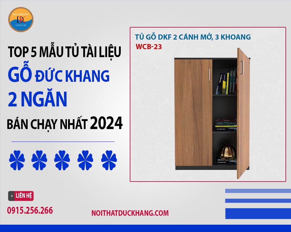 Tủ tài liệu gỗ 2 ngăn WCB-23 Đức Khang cánh mở