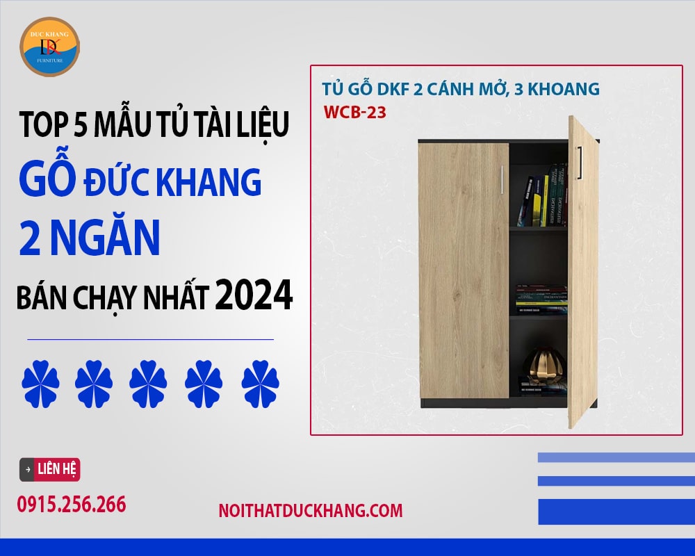 Tủ tài liệu gỗ 2 ngăn WCB-23 Đức Khang cánh mở