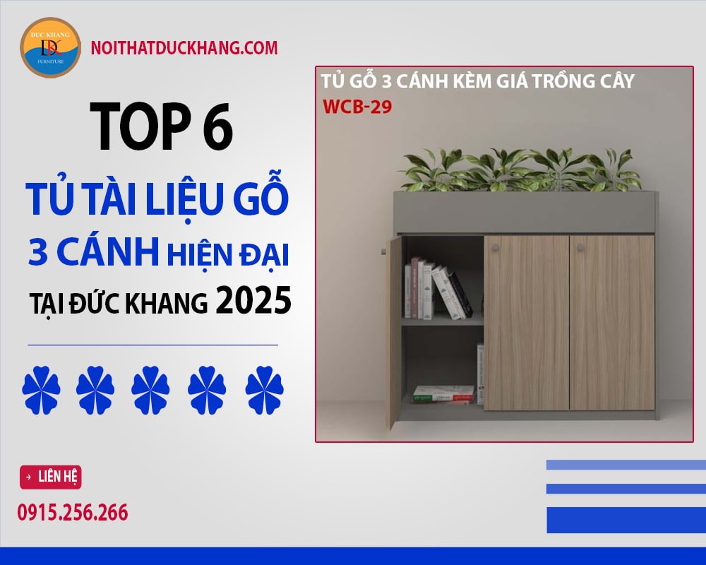 Tủ tài liệu gỗ 3 cánh có khay trồng cây xanh - WCB-29