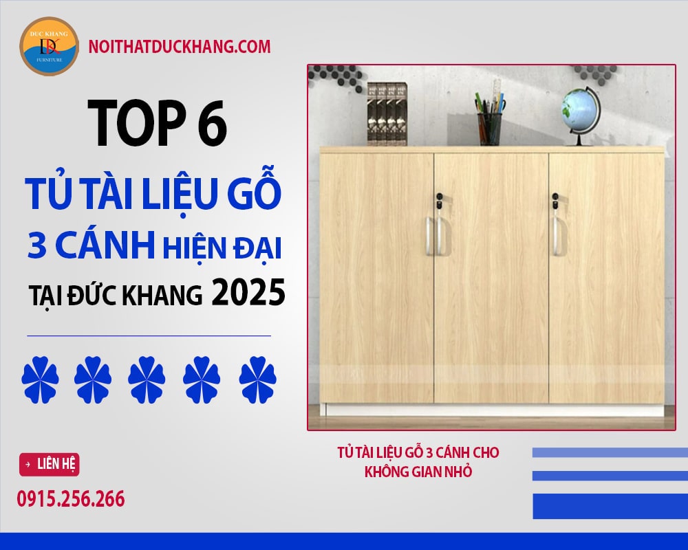 Tủ tài liệu gỗ 3 cánh cho không gian nhỏ