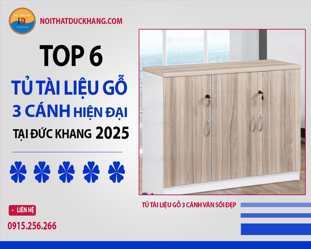 Tủ tài liệu gỗ 3 cánh vân sồi đẹp