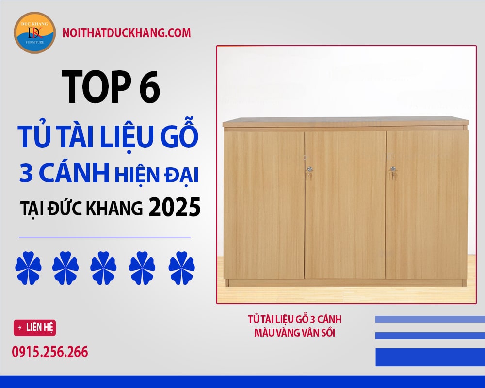 Tủ tài liệu gỗ 3 cánh màu vàng vân sồi