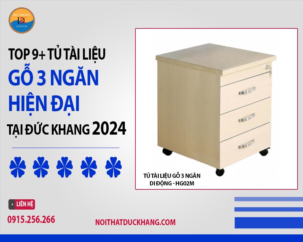 Tủ tài liệu gỗ 3 ngăn di động - HG02M