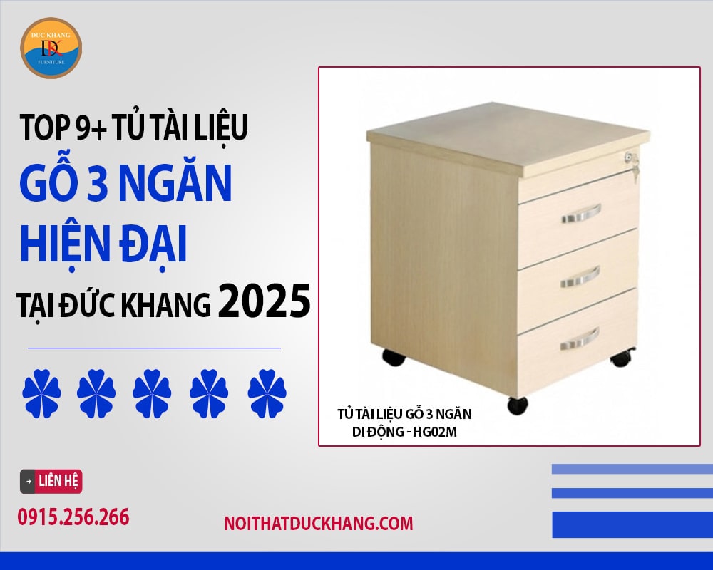 Tủ tài liệu gỗ 3 ngăn di động - HG02M