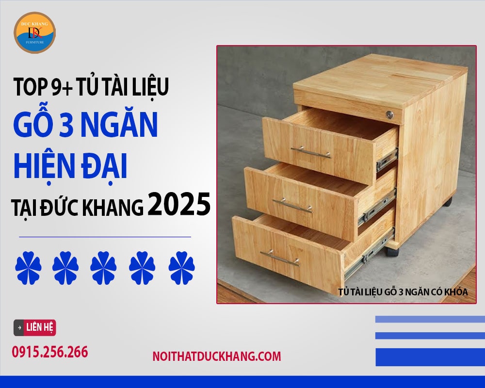 Tủ tài liệu gỗ 3 ngăn có khóa