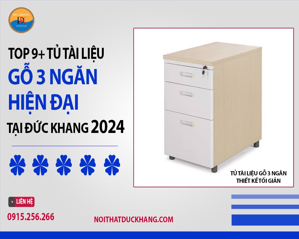 Tủ tài liệu gỗ 3 ngăn thiết kế tối giản