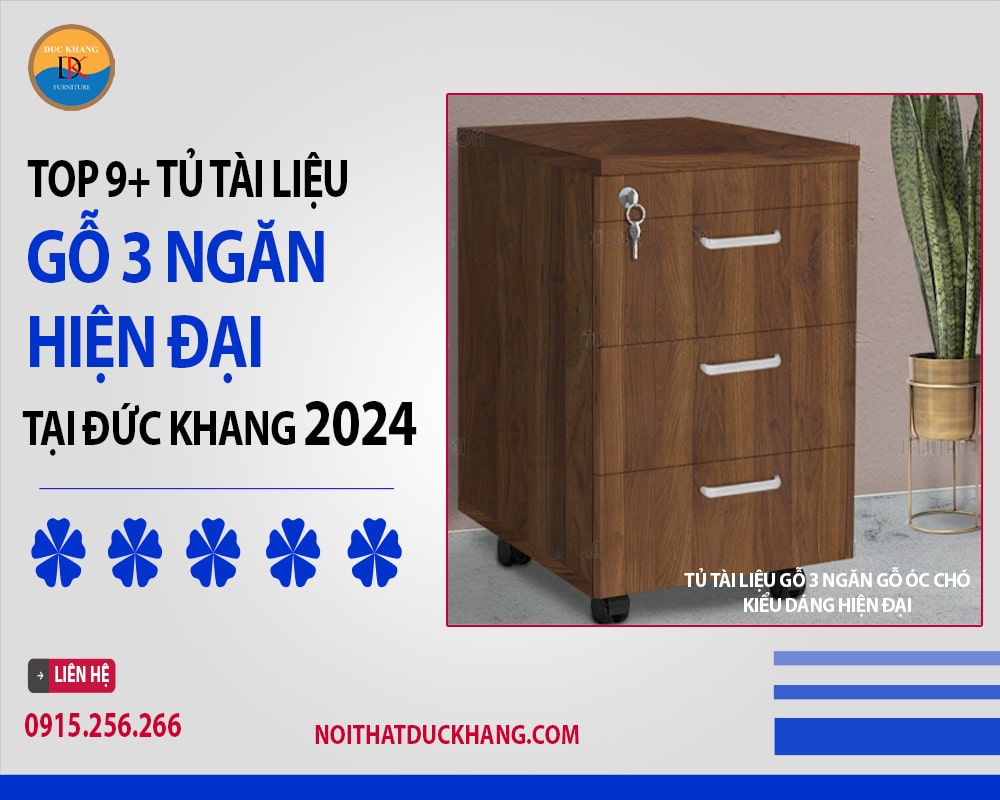 Tủ tài liệu gỗ 3 ngăn gỗ óc chó kiểu dáng hiện đại 