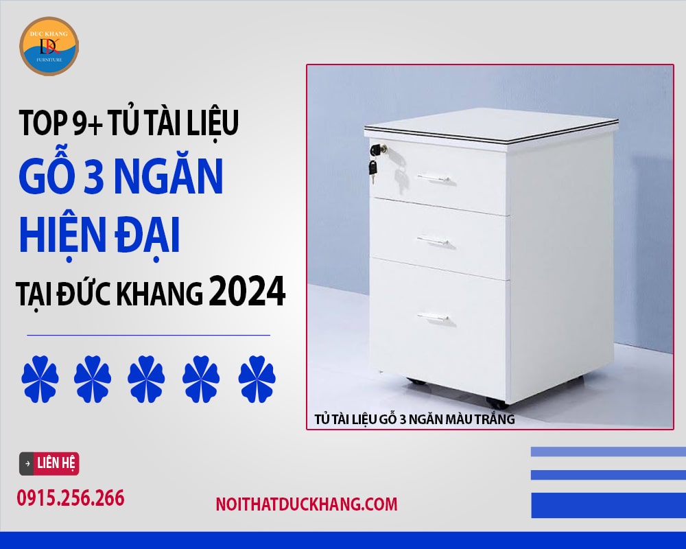 Tủ tài liệu gỗ 3 ngăn màu trắng