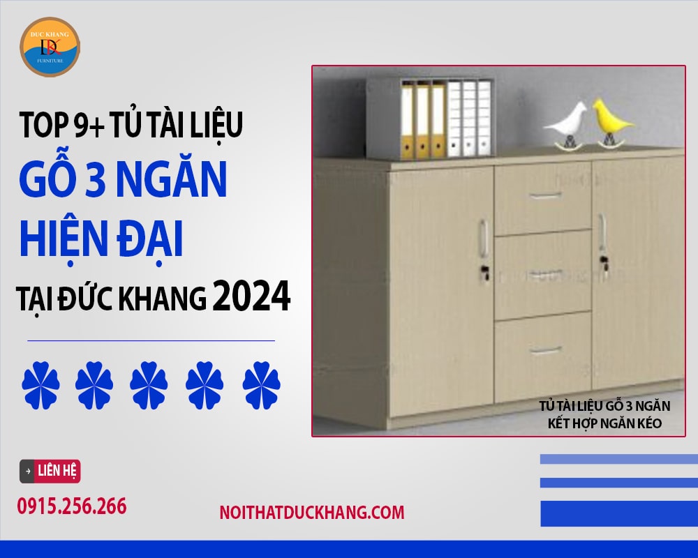 Tủ tài liệu gỗ 3 ngăn kết hợp ngăn kéo