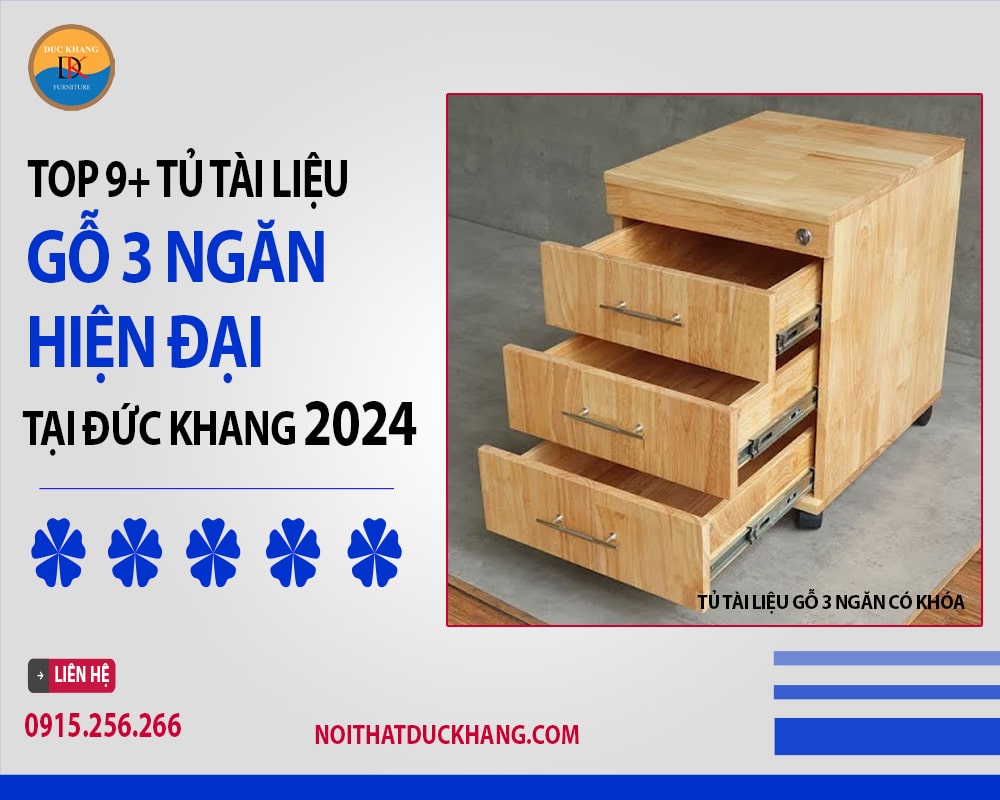 Tủ tài liệu gỗ 3 ngăn có khóa