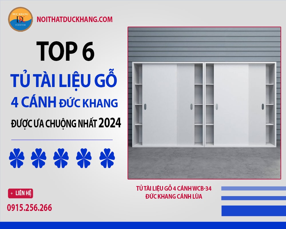 Tủ tài liệu gỗ 4 cánh WCB-34 Đức Khang cánh lùa