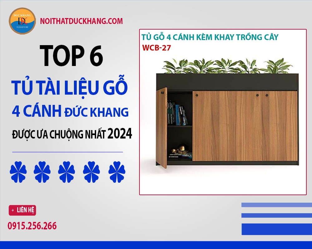 Tủ tài liệu gỗ 4 cánh WCB-27 Đức Khang có khay trồng cây