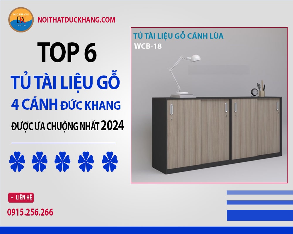 Tủ tài liệu gỗ 4 cánh WCB-18 Đức Khang 4 cánh lùa