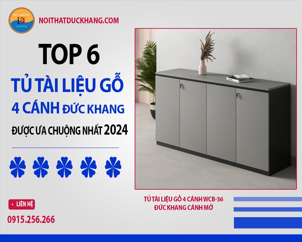 Tủ tài liệu gỗ 4 cánh WCB-36 Đức Khang cánh mở