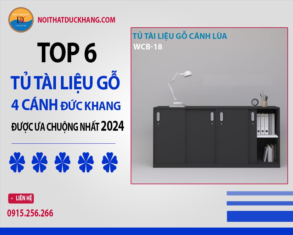 Tủ tài liệu gỗ 4 cánh WCB-18 Đức Khang 4 cánh lùa