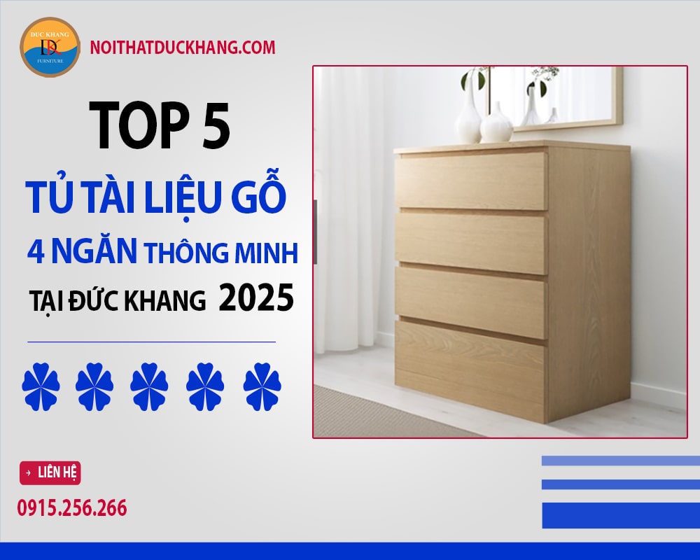 Top 5 mẫu tủ tài liệu gỗ 4 ngăn thông minh tại Đức Khang 2025