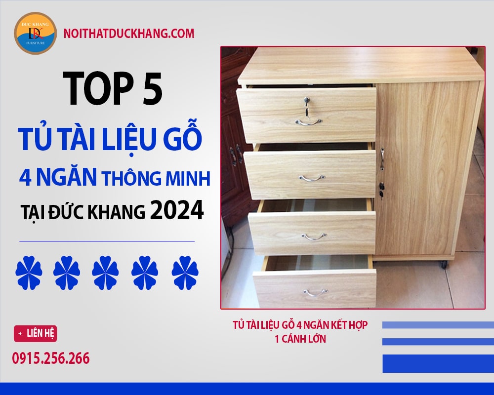 Tủ tài liệu gỗ 4 ngăn kết hợp 1 cánh lớn