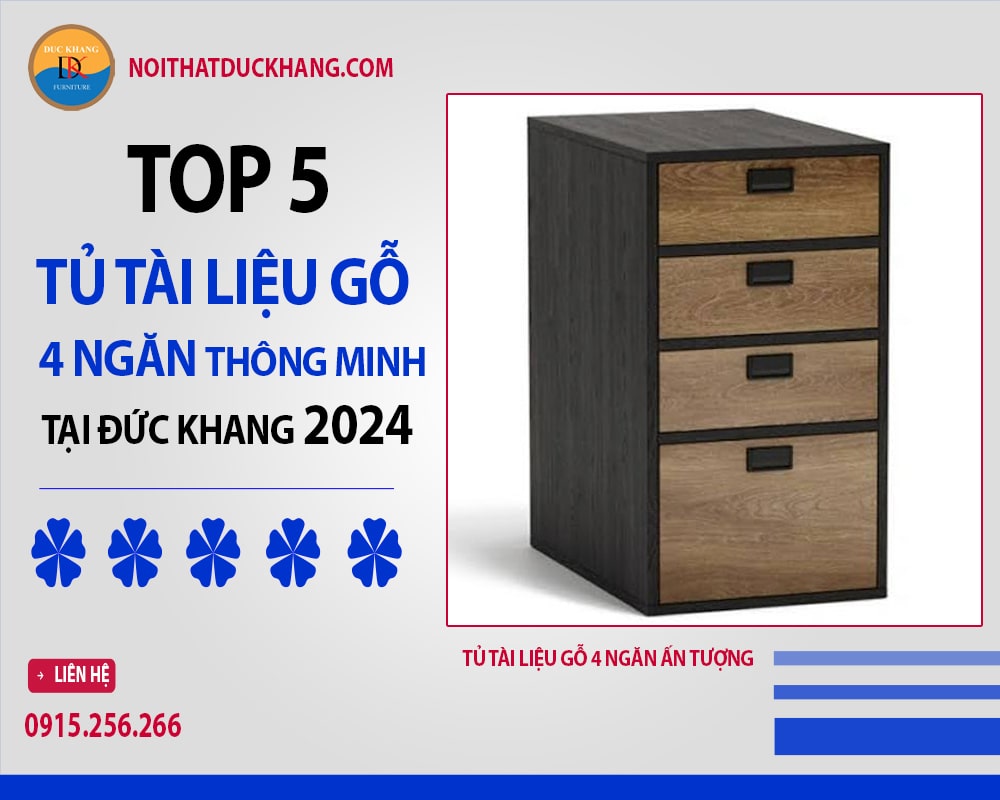 Tủ tài liệu gỗ 4 ngăn ấn tượng