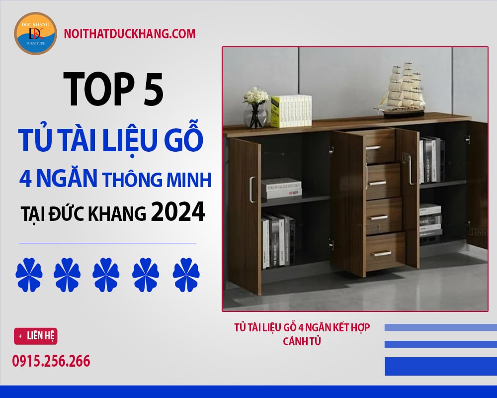 Tủ tài liệu gỗ 4 ngăn kết hợp cánh tủ