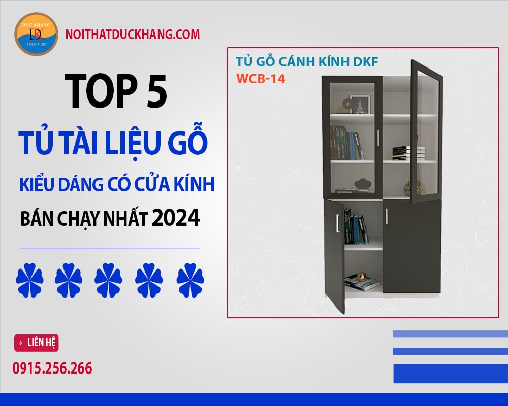 Tủ tài liệu gỗ kiểu dáng có cửa kính WCB-14 Đức Khang