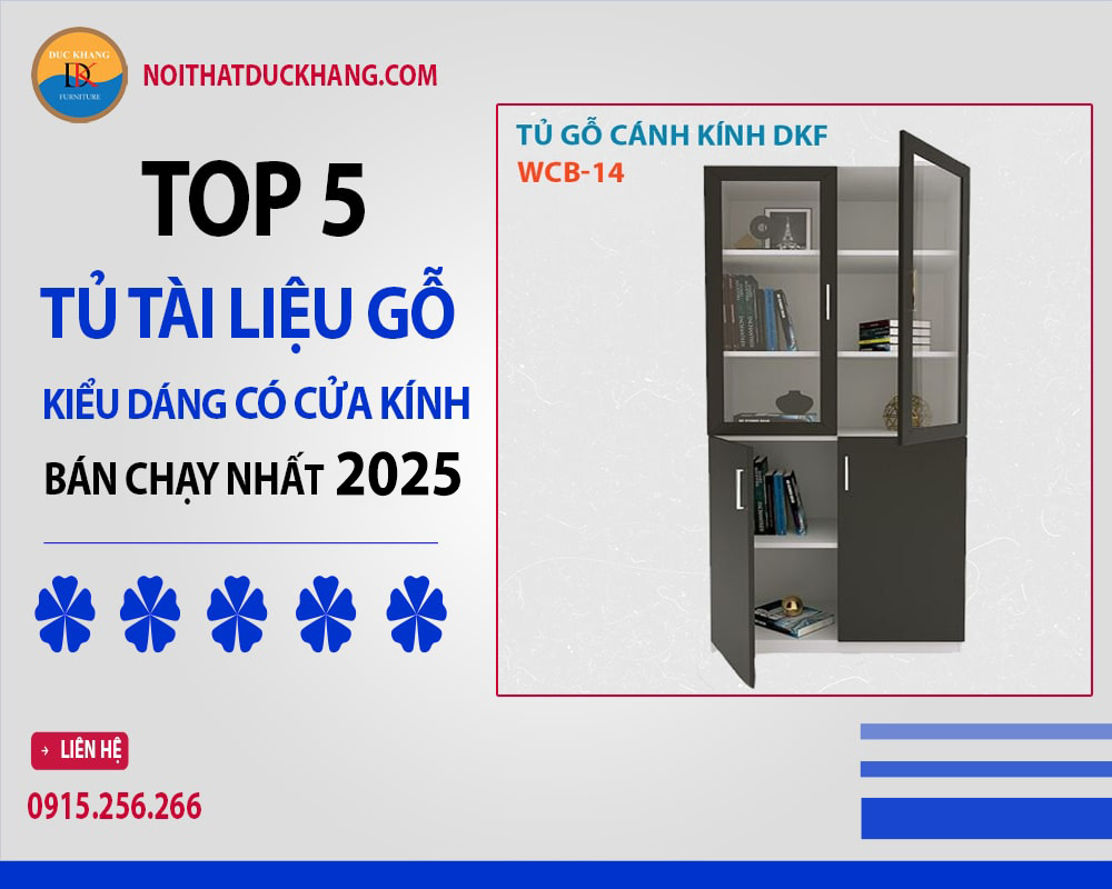 Tủ tài liệu gỗ kiểu dáng có cửa kính WCB-14 Đức Khang