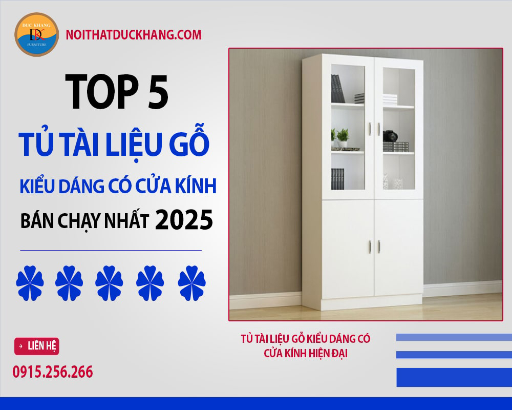 Tủ tài liệu gỗ kiểu dáng có cửa kính hiện đại