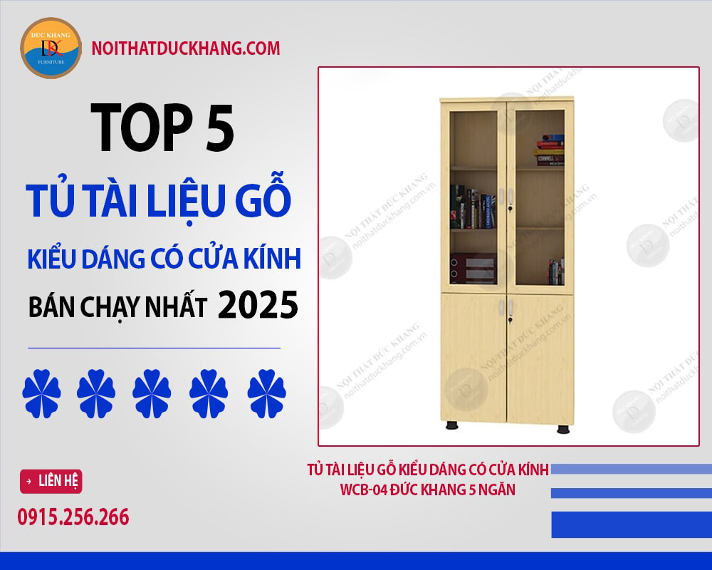 Top 5 tủ tài liệu gỗ kiểu dáng có cửa kính bán chạy nhất 2025