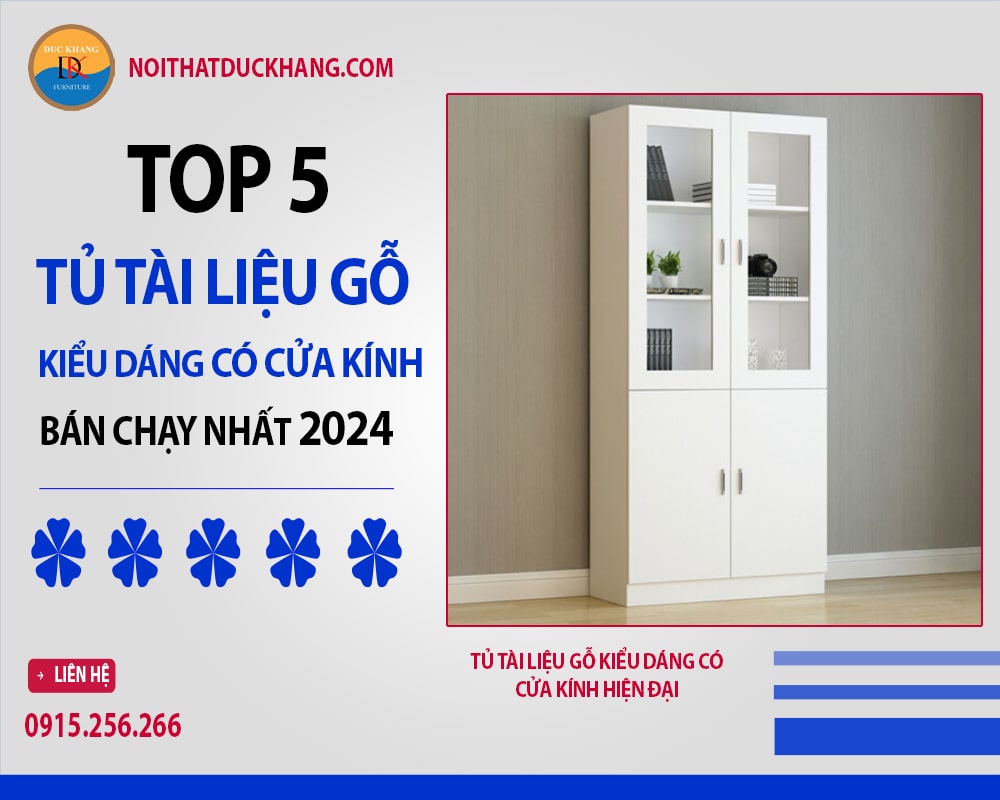 Tủ tài liệu gỗ kiểu dáng có cửa kính hiện đại