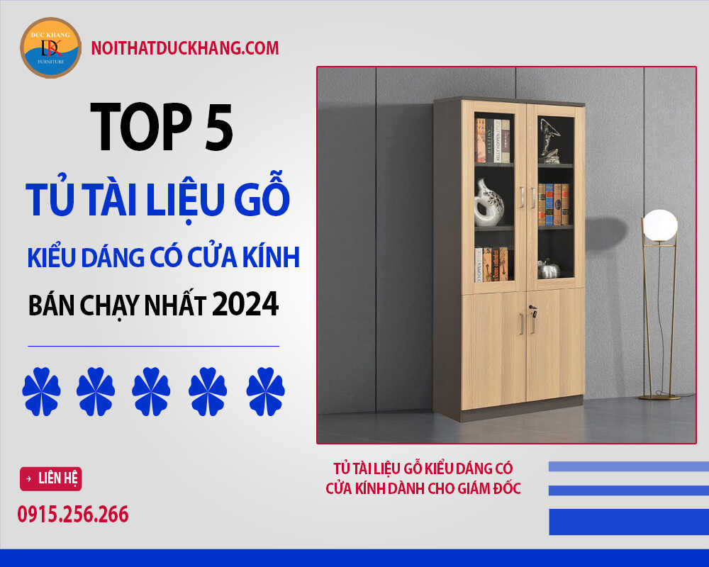 Tủ tài liệu gỗ kiểu dáng có cửa kính dành cho giám đốc