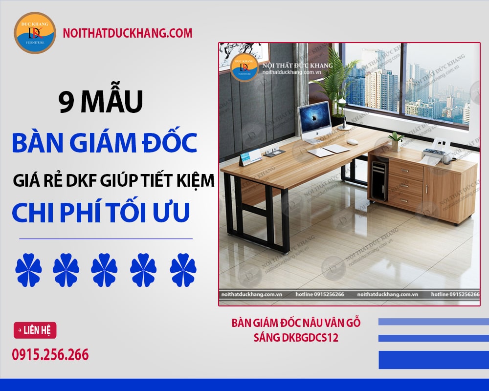 Bàn giám đốc nâu vân gỗ sáng DKBGDCS12