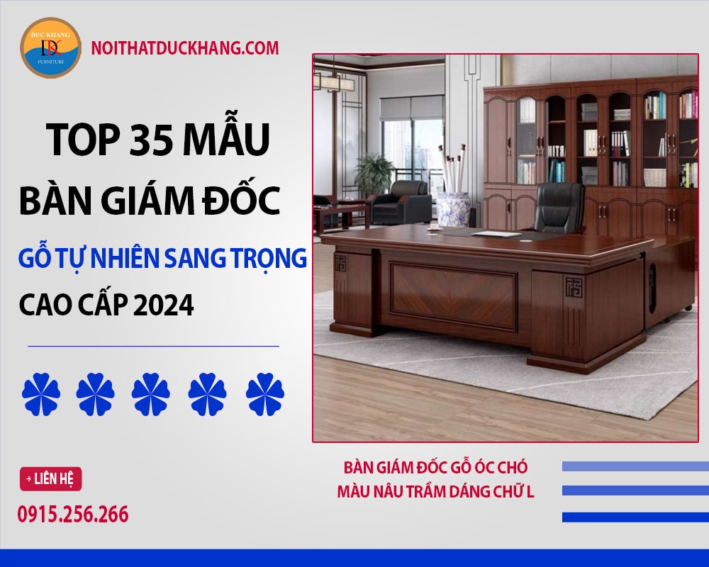 Bàn giám đốc gỗ óc chó màu nâu trầm dáng chữ L