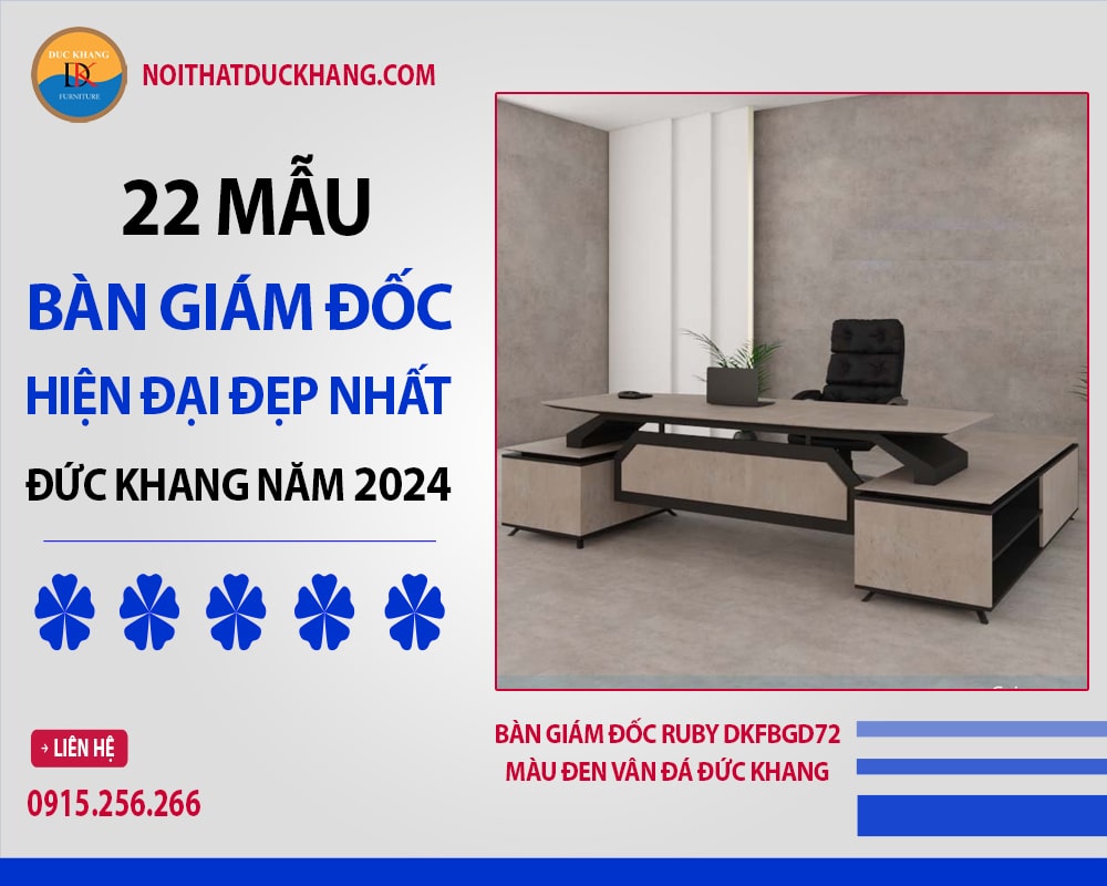 Bàn giám đốc Ruby DKFBGD72 màu đen vân đá Đức Khang